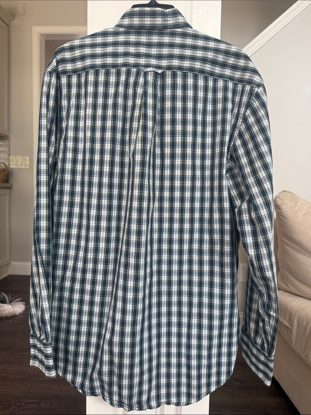 Izod Mens Navy Green Yellow Plaid Button-Down Shirt Like New Medium - Picture 5 of 8